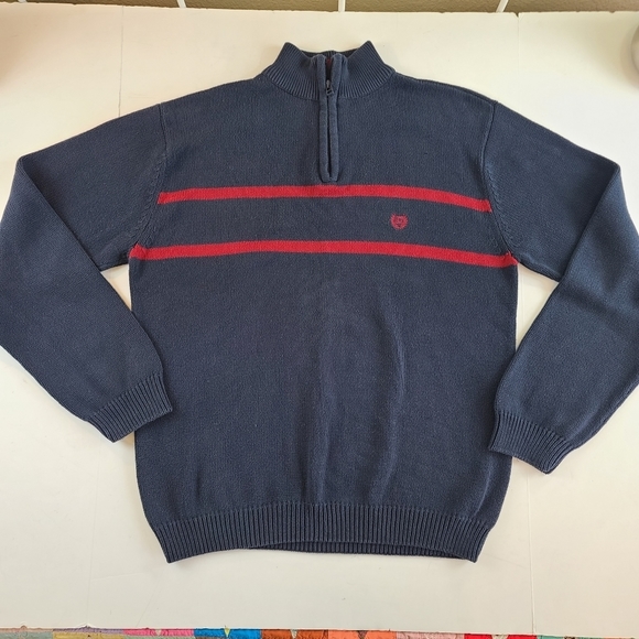 Chaps Other - Chaps Men's Size Lg Blue 1/4 Zip Pull Over Logo Long Sleeve Cotton Knit Sweater